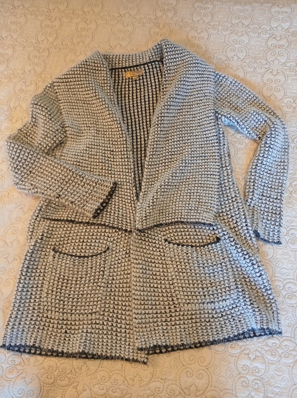 Open-Front Knit Cardigan Jacket - Gray/Black Super Soft Size L